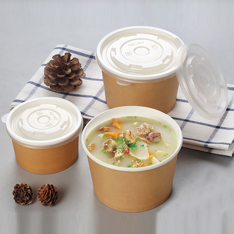 750ML Disposable Brown Kraft disposable Paper Salad Bowl With PET Lid