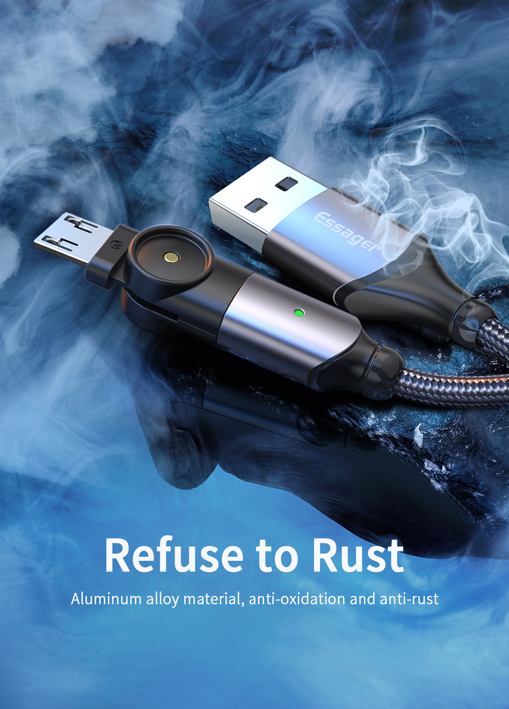 180 Rotate USB A To Micro B Cable Fast Charging LED Charger Data Cable