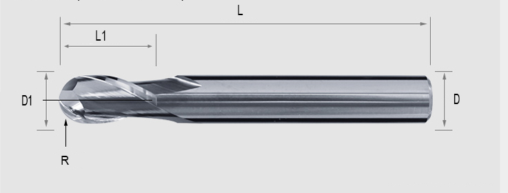2 Flute Cutting HRC55 2mm-6mm Ball Nose End Mill / Tungsten Steel Spiral Milling