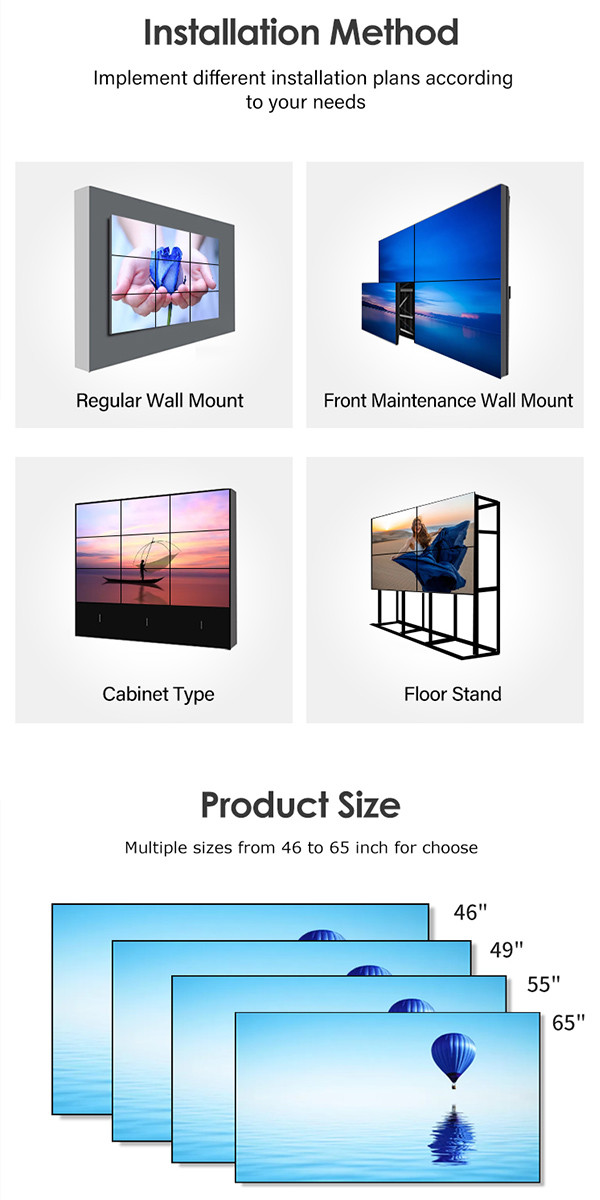 4K 55 Inch Lcd Video Screen Led Panel Tv Wall 3x3 Wall Mount Smart Display