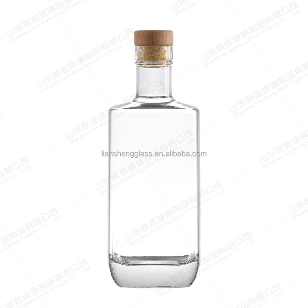 Custom Logo 750ml Extra Flint Clear Square Shape Glass Vodka Brandy Whisky Liquor Bottle