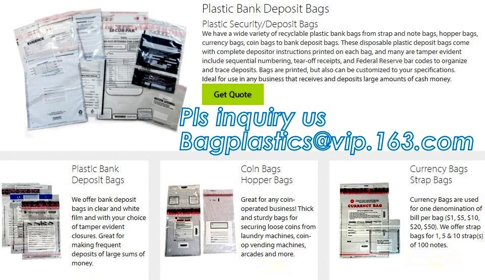 security deposit bags bank deposit bags cash deposit bags, general bank plastic deposit bags supply, Coin and Bank Note