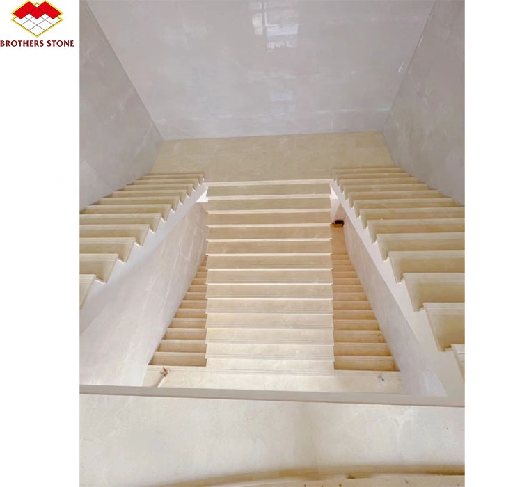 Customized White Marble Stair Step with Riser Designs Glass Railing in Spiral Design