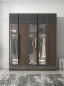 China 5 Star Hotel Melamine Wood Furniture Simple Sliding Wardrobe With Transparent Doors wholesale