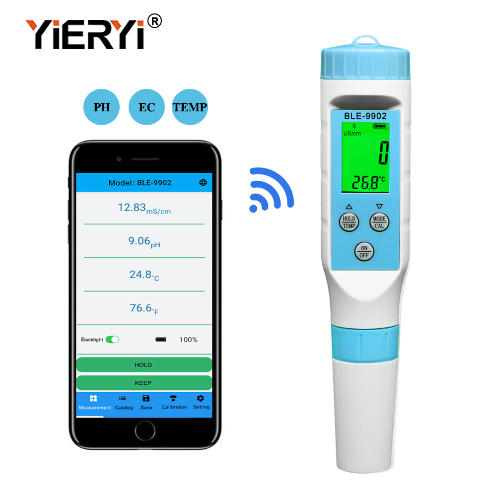3 IN 1 Smart Bluetooth PH Meter EC TEMP Tester BLE-9902 Mobile App Control