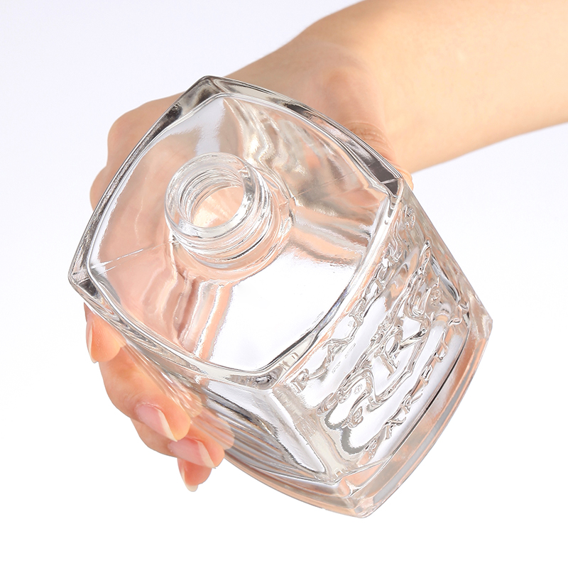 Embossed Square Wine Glass Bottle With Glass Lid Wine Hot stamping Water wave pattern