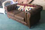 Durable Small 2 Seater Brown Leather Sofa Bed Vintage Union Jack Genuine Love