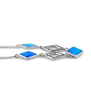 China Diamond Stone Engagement Sterling Silver Jewelry , Blue Lab Greek Opal Necklace wholesale