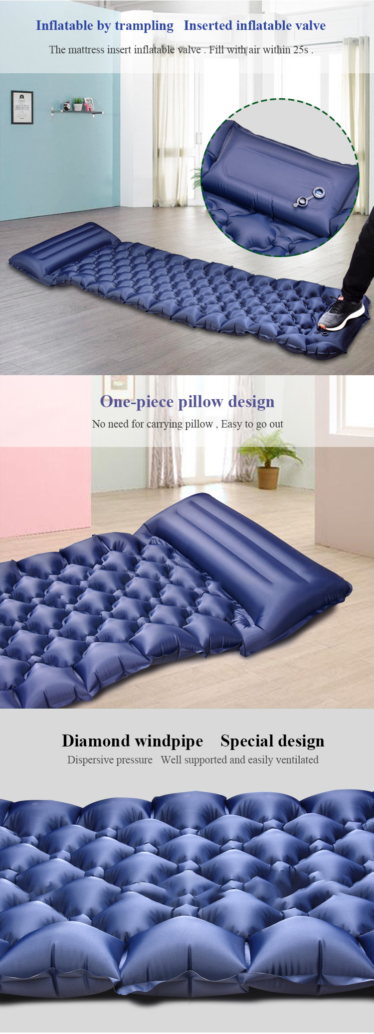 Lightweight Moistureproof Feet On Automatic Inflatable Mattress 190cm Lenght TPU Sleeping Camping Mat