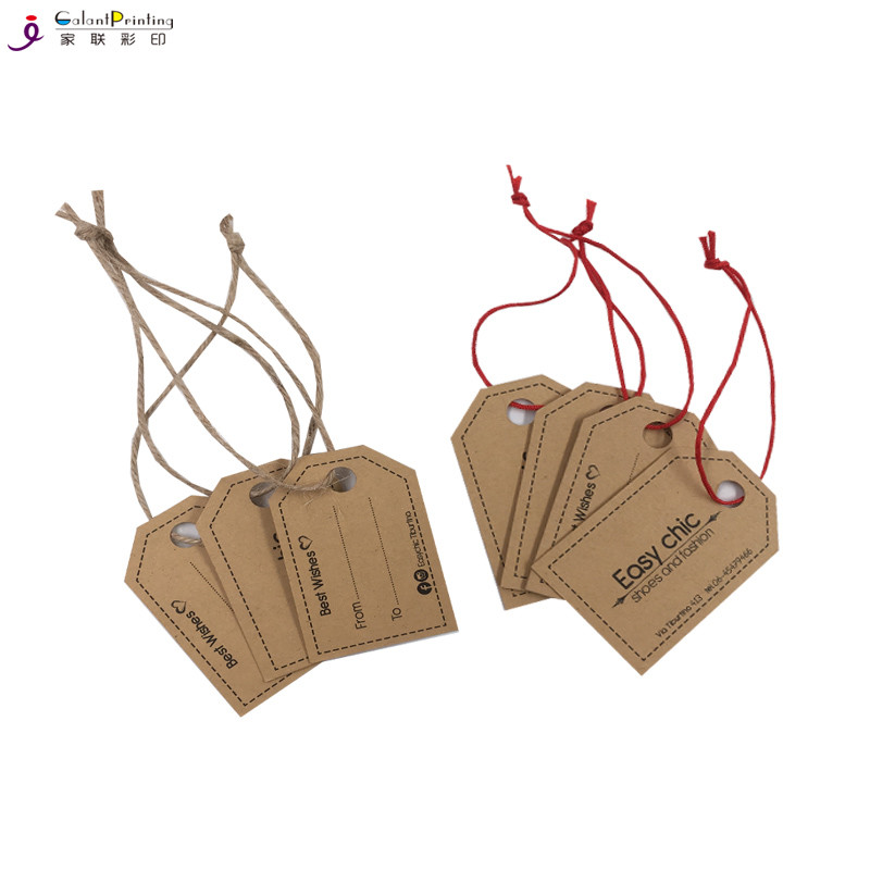 CMYK Printing Card Printing Services Custom Printed Kraft Hang Tags With Ribbon Rope