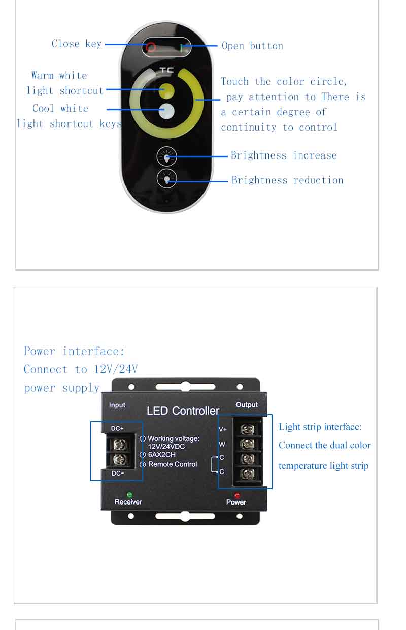 Remote Control LED RGB Strip RF Controller , 144W LED Dimmable Controller
