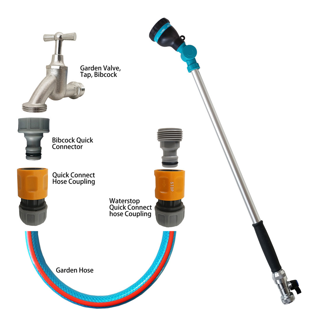 8 Modes Hose Spray Metal Watering Wand W/ Adjustable Angle