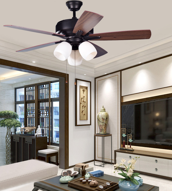 Classic Antique Brass Ceiling Fan With Light Pull Chain AC Motor