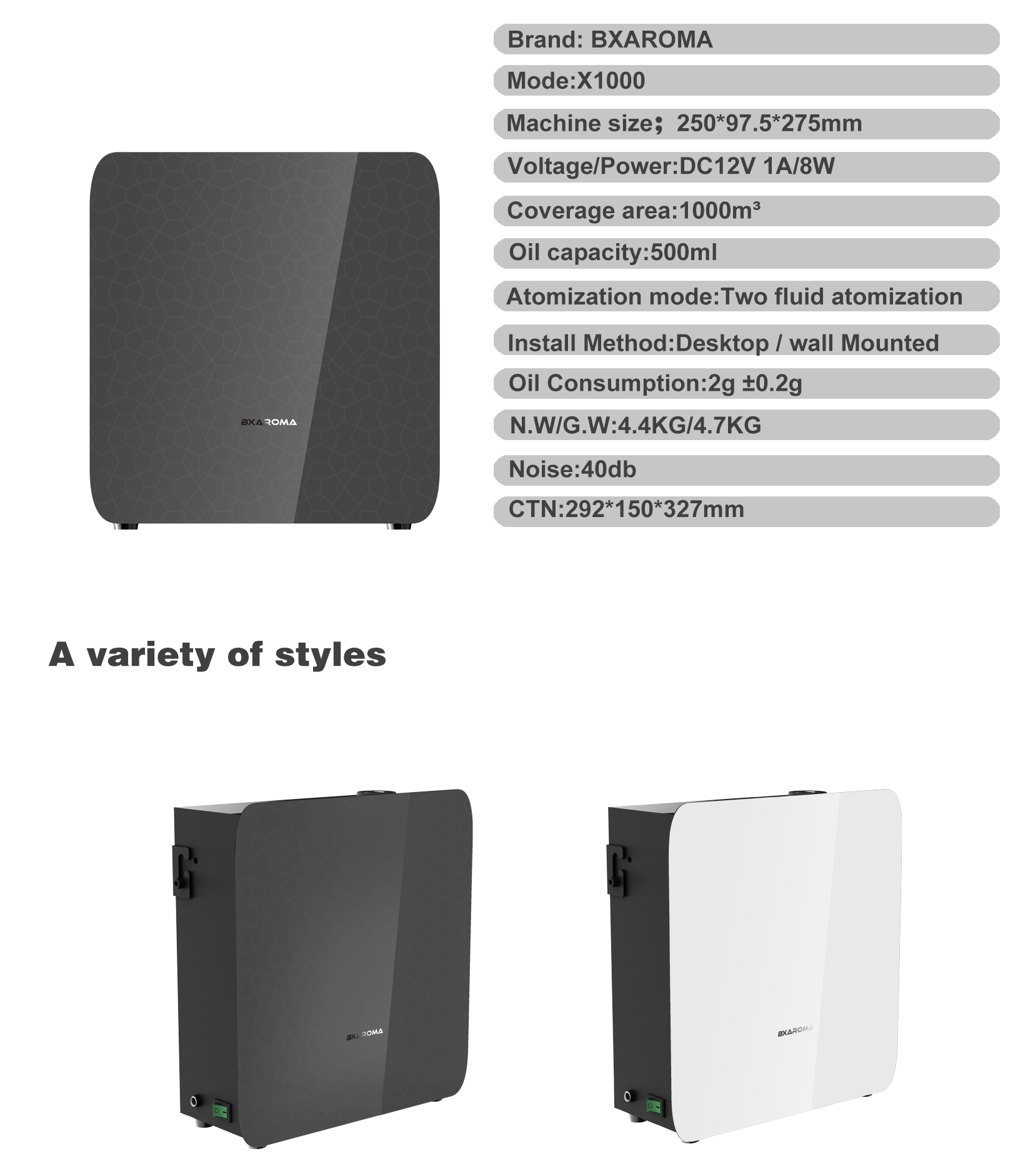 X1000 Electric Scent Diffuser Machine Metal Scent Machine Oil HAVC