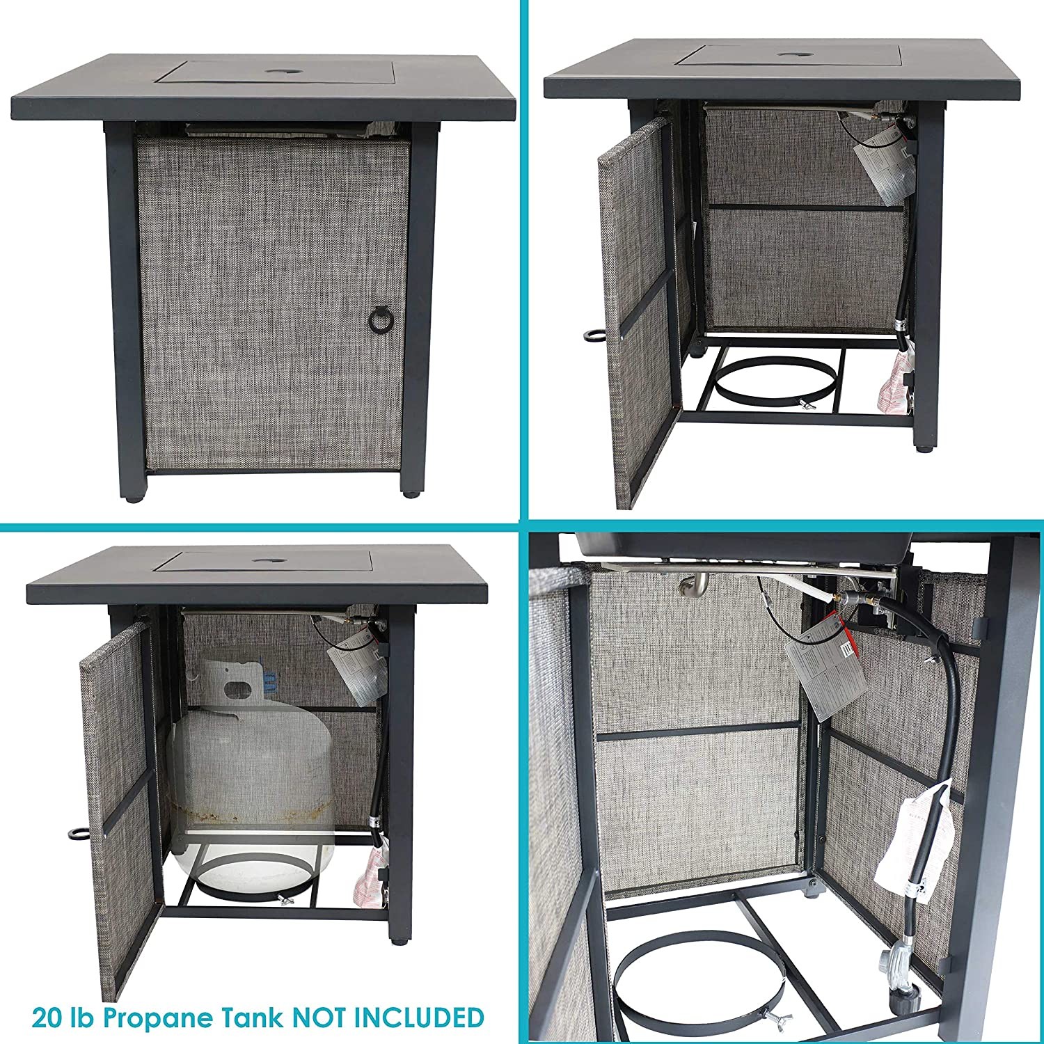 Metal Propane Outdoor Natural Gas Firepit Modern Smokeless Square