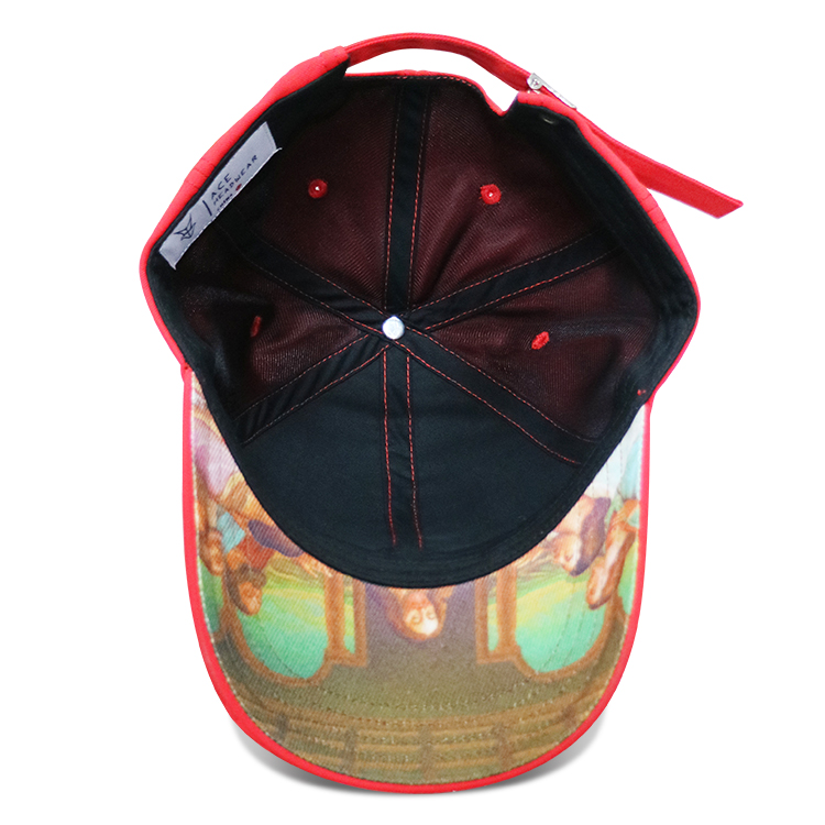 Good quality red 6 panel curved cap sublimation red hats