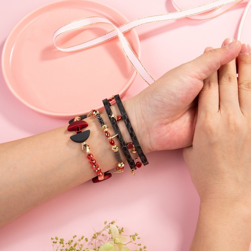 Genuine Leather Hand Craft Multilayer Bracelet Customizable Black Color