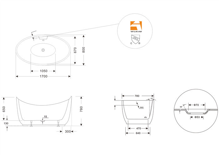 European Style Resin Freestanding Tub , Custom Size Deep Soaker Tubs For Adults