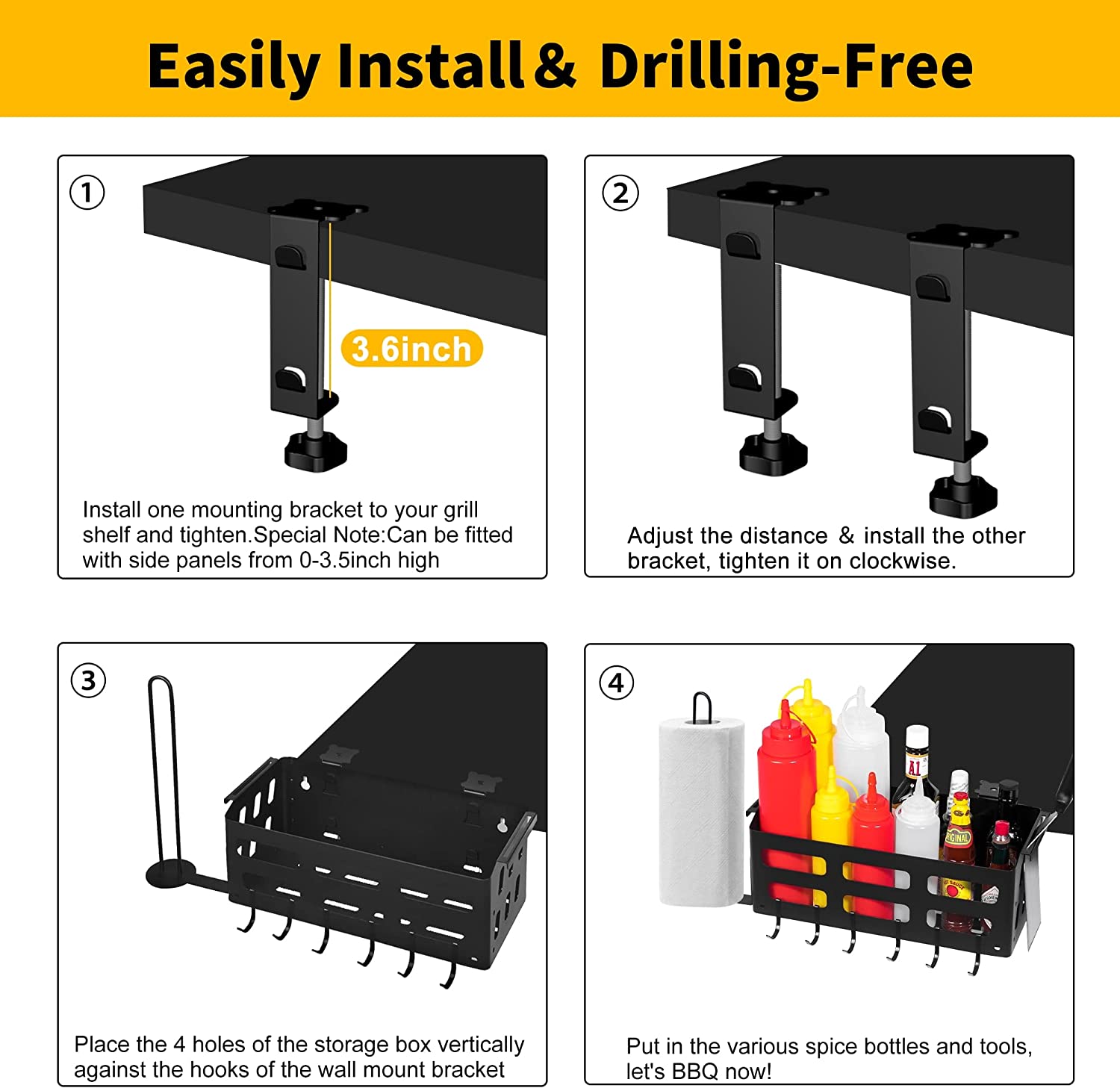 BBQ Accessories Storage Box with Magnetic Tool Holder Paper Towel Holder for 28"/36" Griddles
