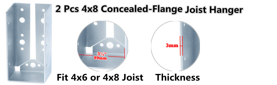 4x8 Concealed Flange Joist Hangers Thickness 3mm 11 Gauge Steel For 4x8 Post