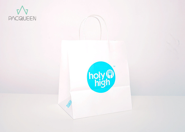 White Paper Handled Takeaway Paper Bags Logo Printing For Daily Products