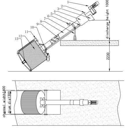 Automatic Rotary Drum Fine Screen In Channel Advanced Technology 1-5mgrid