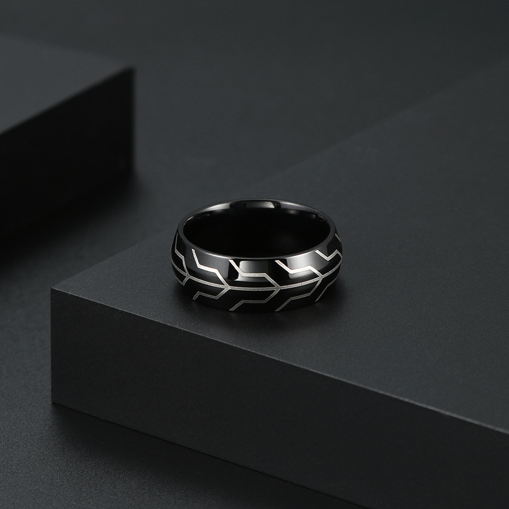 Waterproof Stainless Steel Black Ring No Fade Simple Finger Ring For Men