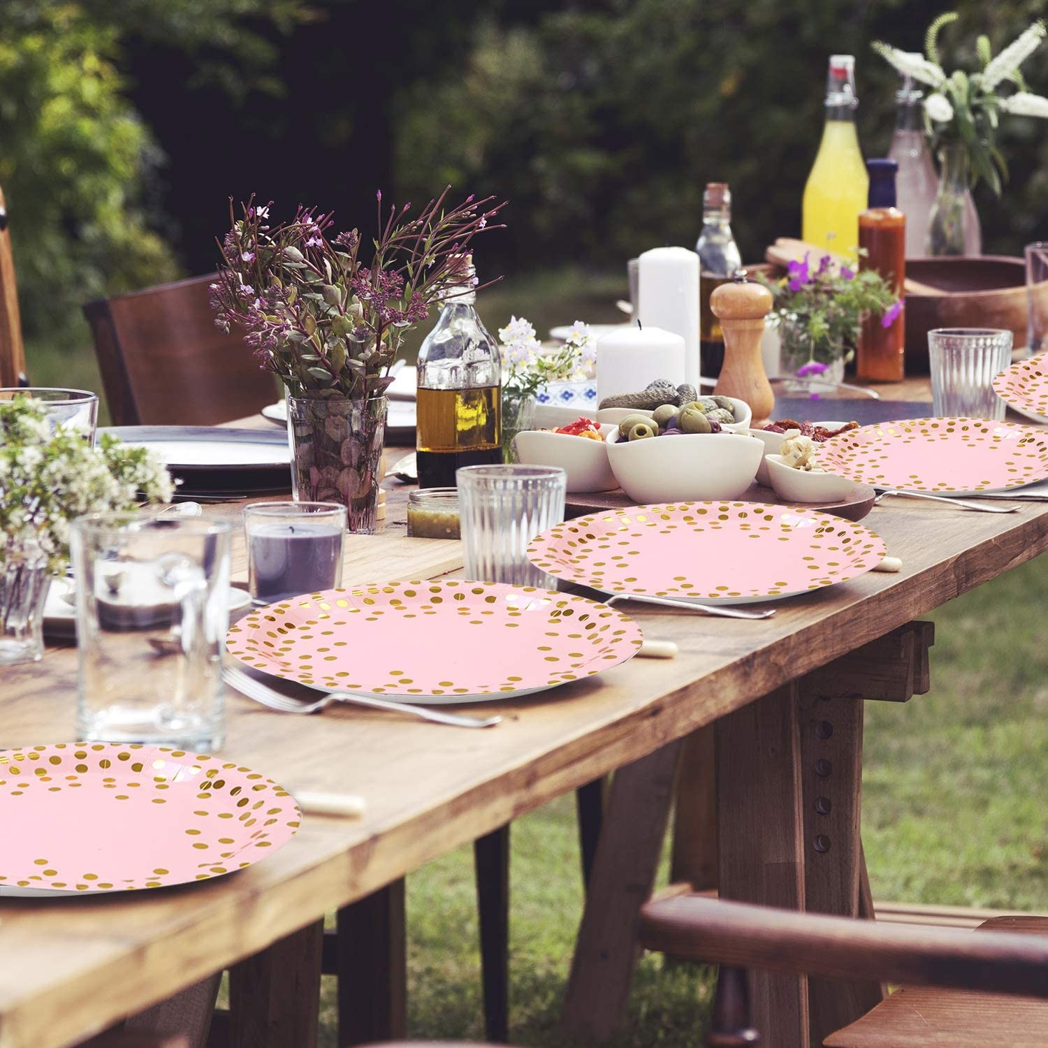 CE FDA 60 Pieces Party Pale Pink And Gold Paper Plates