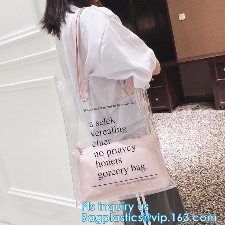 Reusable PVC Soft Loop Handle Bags, long handle clear pvc bedding yellow pvc blanket bag, transparent PVC handle plastic