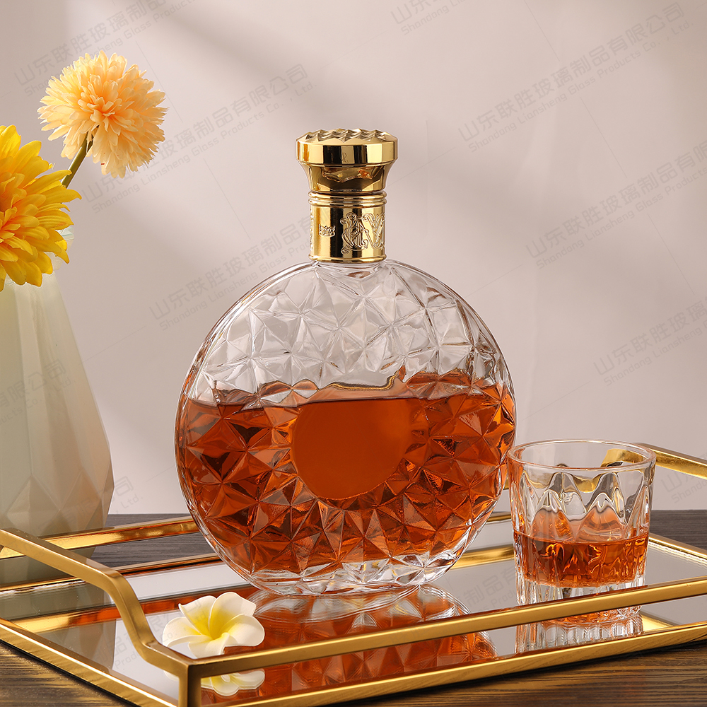 500ml 1000ml Clear Glass Bottle for Whiskey Gin end with Polymer Gold Cork or Pour Lid