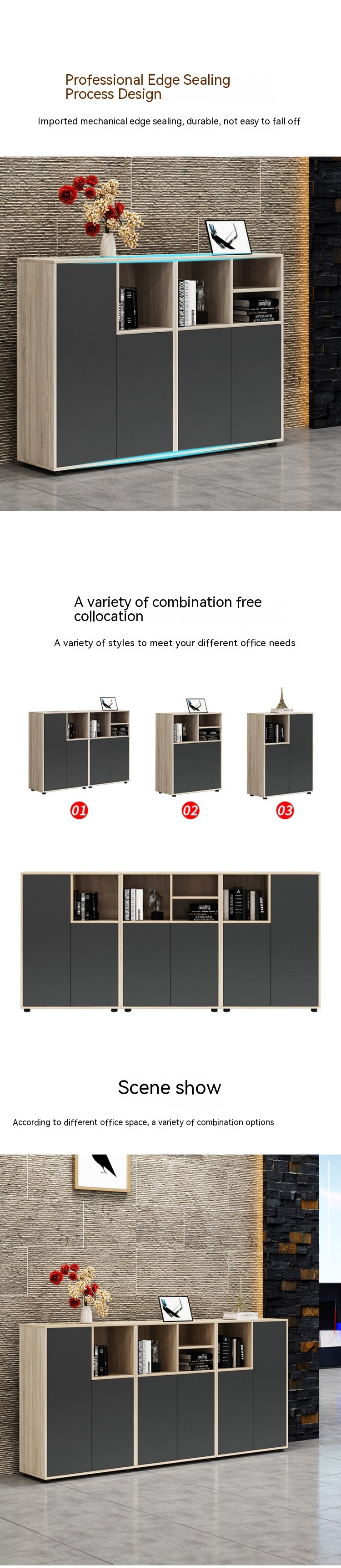 Functional and Durable Flower Groove Desk Low Cabinet for Office Partition Storage