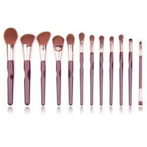 China 12pcs Three Concave Synthetic Hair Makeup Brush With Wooden Handle wholesale