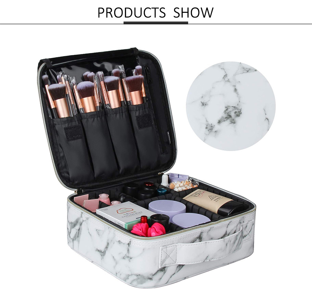 Zippered Women Travel Make Up Case With Adjustable Dividers