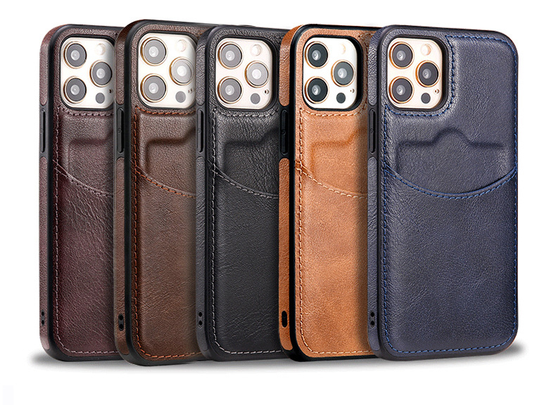 iPhone 15 Pro Max PU Leather Back Cover Card Slot Holder Slim Vintage Mobile Phone Case