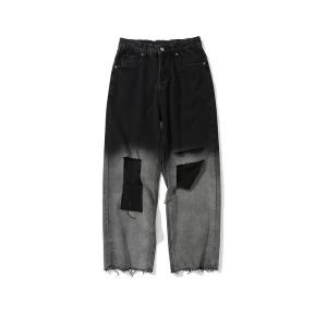 China OEM MOQ 100pcs Black Ripped Jeans Fashion Men's Loose Pants Denim Manufacturer wholesale