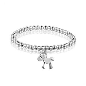 China 5mm Sterling Silver Beads Bracelet with 925 Silver Horse Charm 6.5 inches (B120704) wholesale