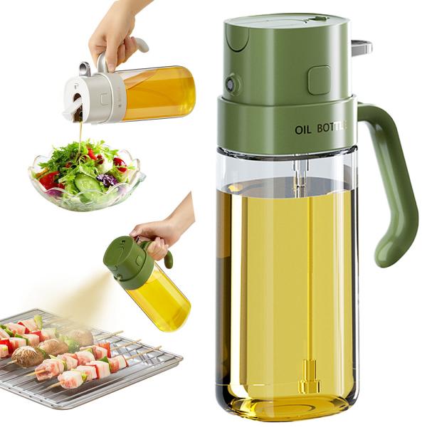 2 In 1 Olive Oil Dispenser Bottle 550ml 19OZ Food-Grade Glass Oil Sprayer for