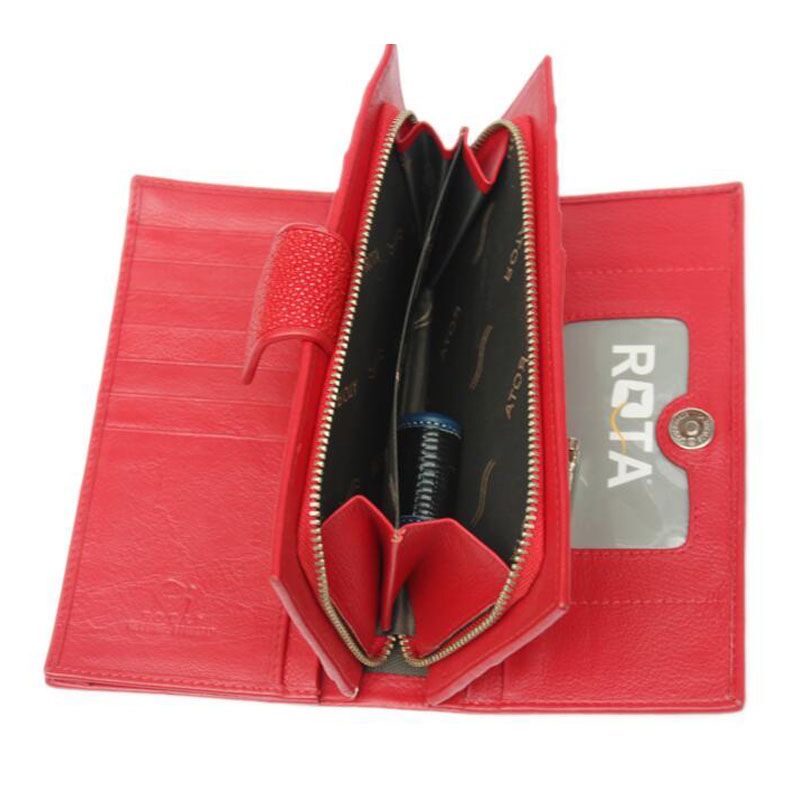 Authentic Real Stingray Skin Women's Long Red Wallet Lady Card Holders Genuine Leather Female Large Phone Clutch Purse