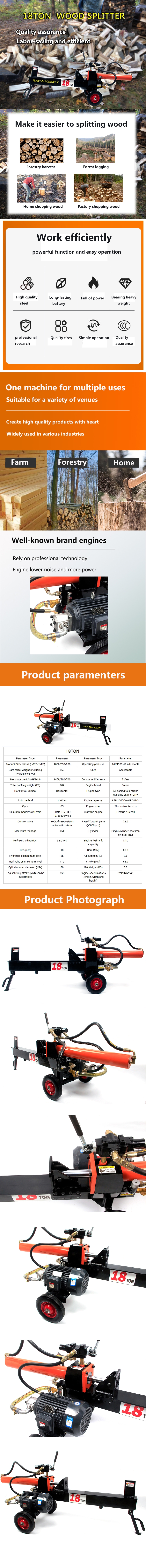 Wood Branch Cutting Wood Shredder 18 Ton Hydraulic Log Splitter