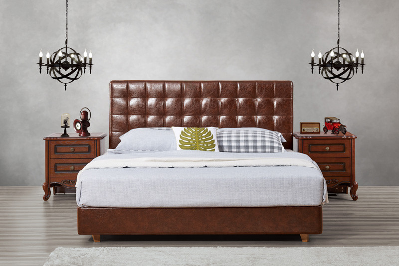 2017 new design of Leather / Fabric American style Bedroon furniture Upholstered headboard set bed/king size Bed