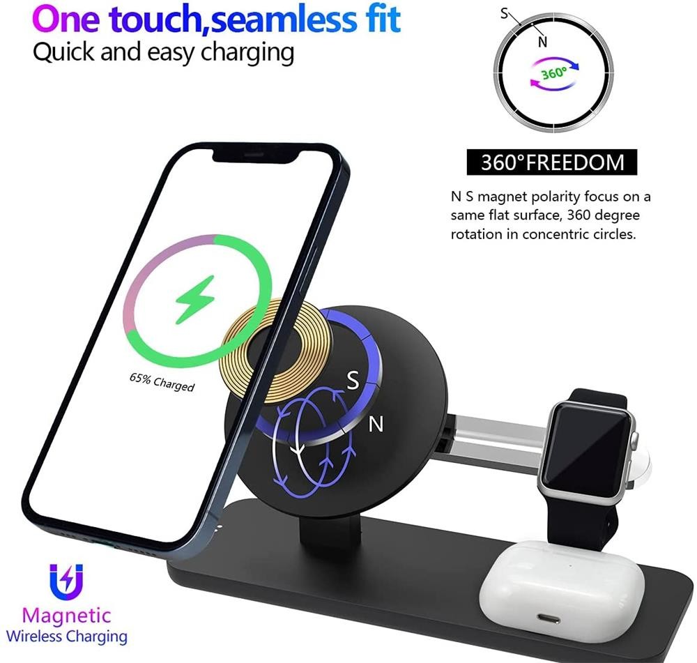 5W 3 In 1 Magsafe Wireless Charger Station 5V 1A For IPhone 12 AirPods