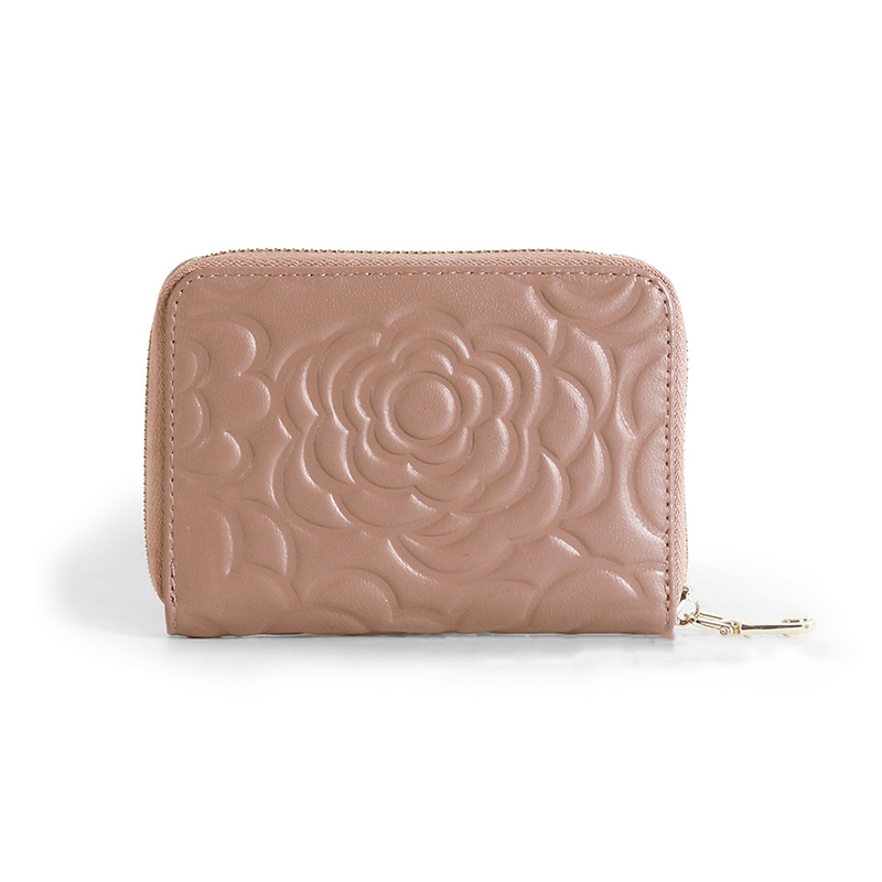 Camellia Genuine Leather Hand Coin Purse Small and Exquisite Wallet with No Embossing