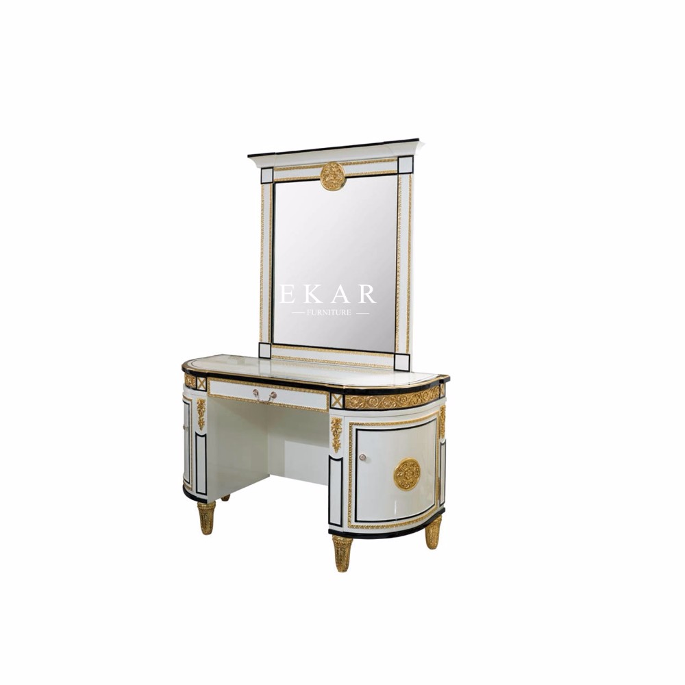 High Class Bedroom Dressing Desk Curved Gold Mirror FLN-M-ZJ201