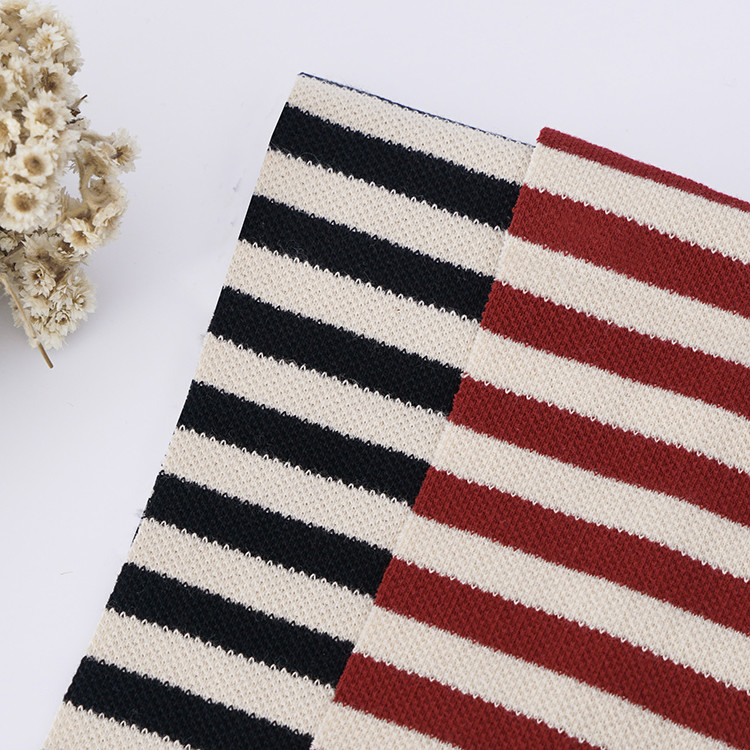 Custom Striped Cotton Fabric Breathable French Terry Pique Texture