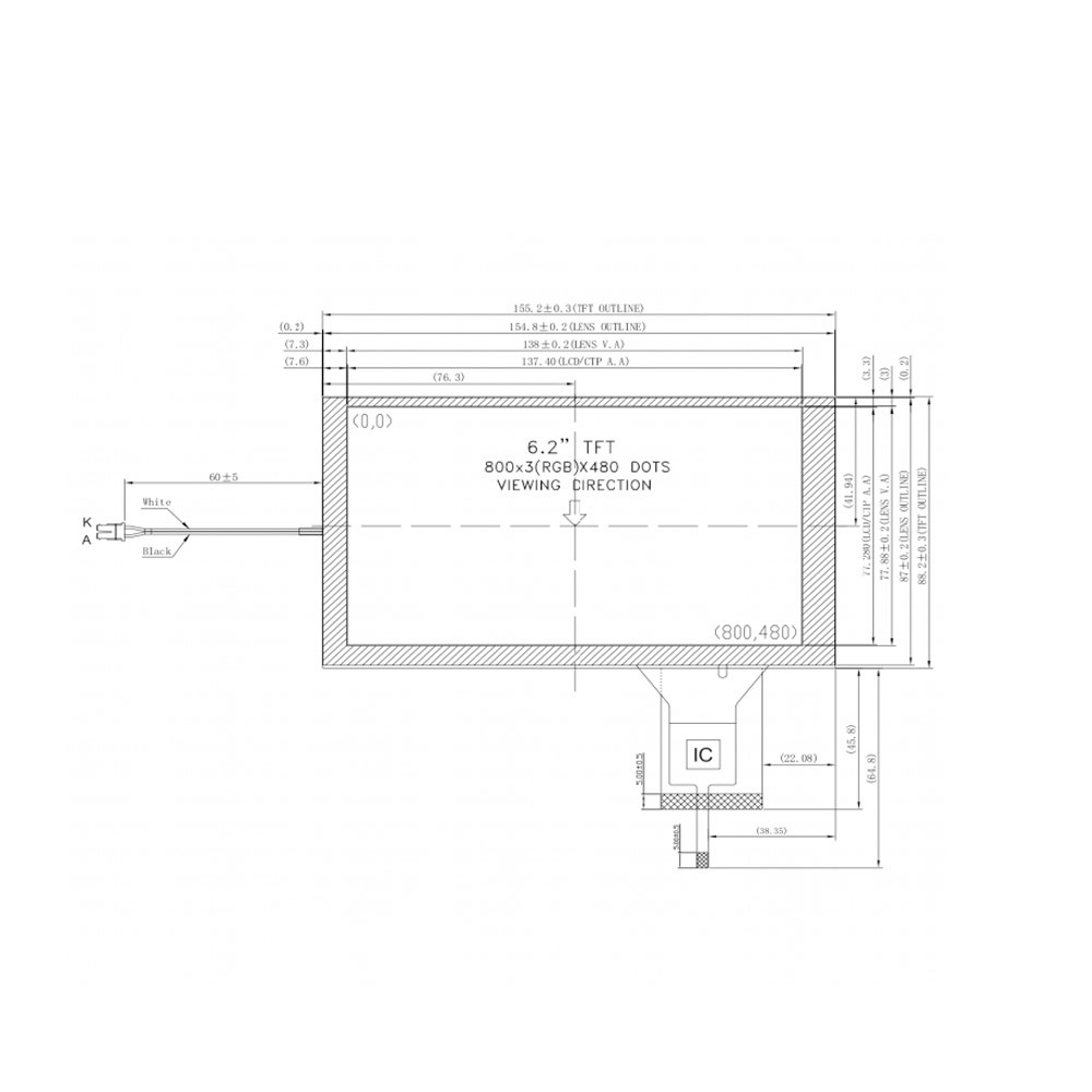 GT911 IC LCD Display Module 800x480 6.2 Inch Capacitive Touch Screen