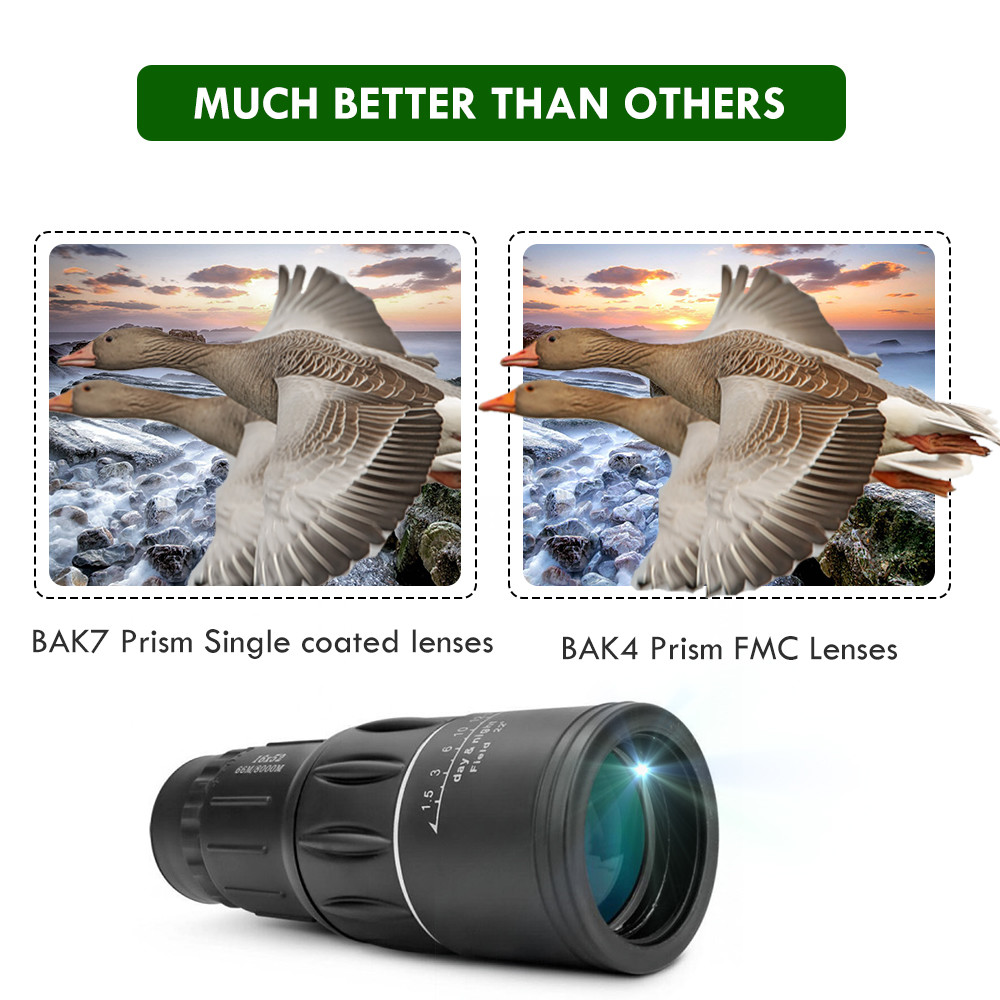 Zoom Hiking Monocular Telescope , 16x52 Monocular Dual Focus Optics Zoom Telescope
