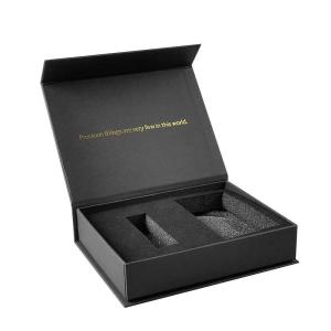 China Magnet Paper Rigid Packaging Box Black Collapsible With Foam wholesale