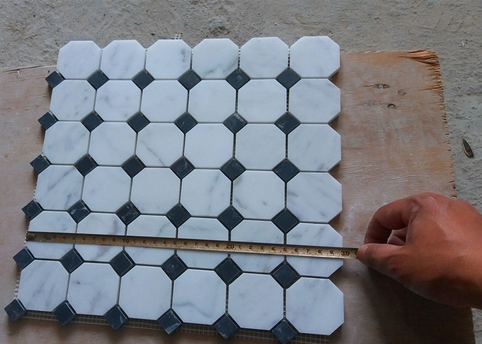White Carrara Octagon Natural Stone Mosaic Tile 2" X 2" High Density , Low Water Absorption