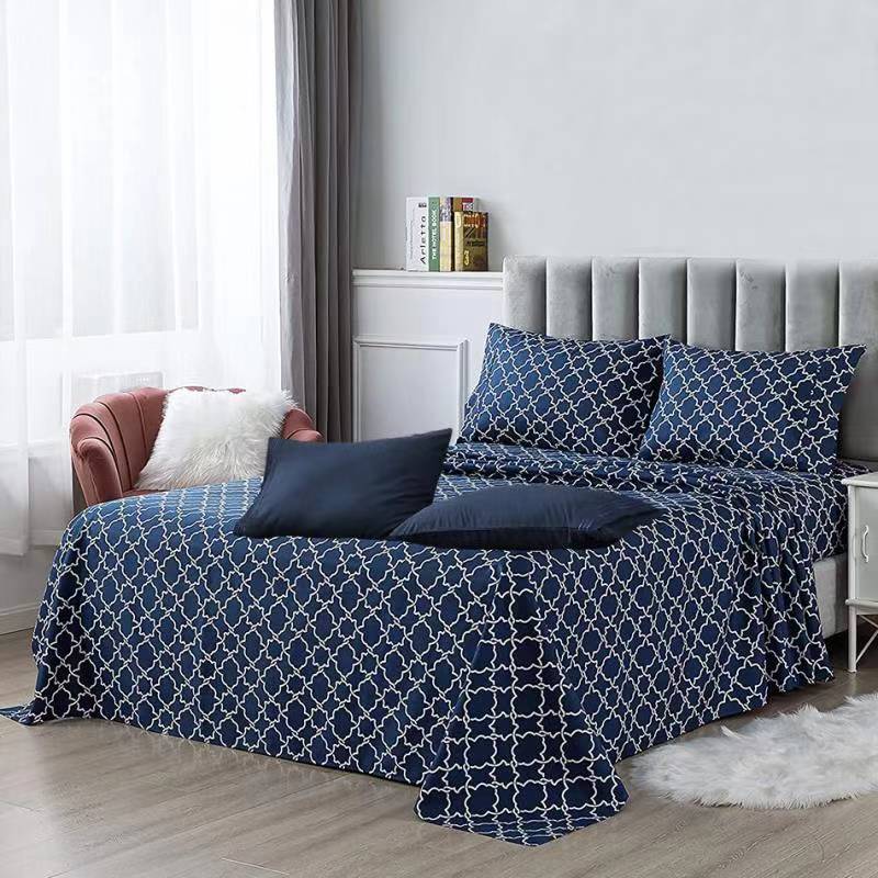 Bedroom Microfiber Fabric 80gsm 100% Polyester Bedding Sheet Set 4pcs in Modern Style
