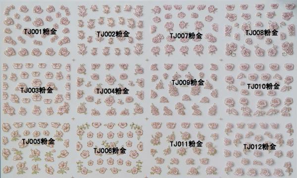 Nail Art Stickers,Nail Art Decals, Water Slide Nail Stickers, (TJ01-12 pink gold)